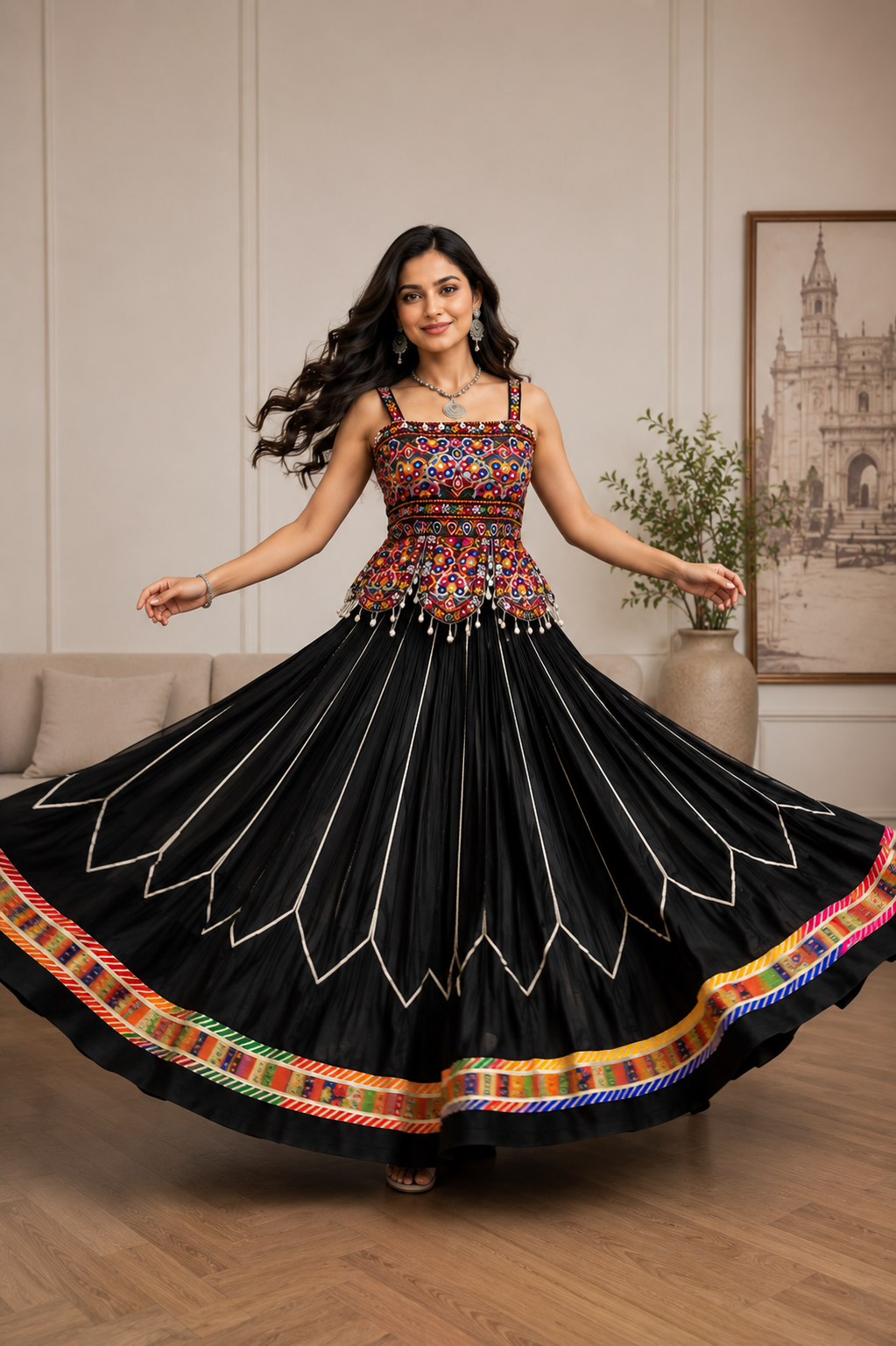 Noor Black Kutchi Embroidered Lehenga Set