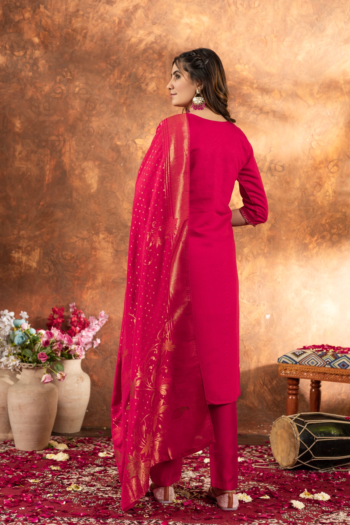 Pink Marina Silk Multi Embroidered Suit Set