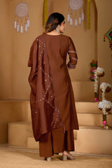 Coffee Viscose Mango Silk Anarkali Kurti Set