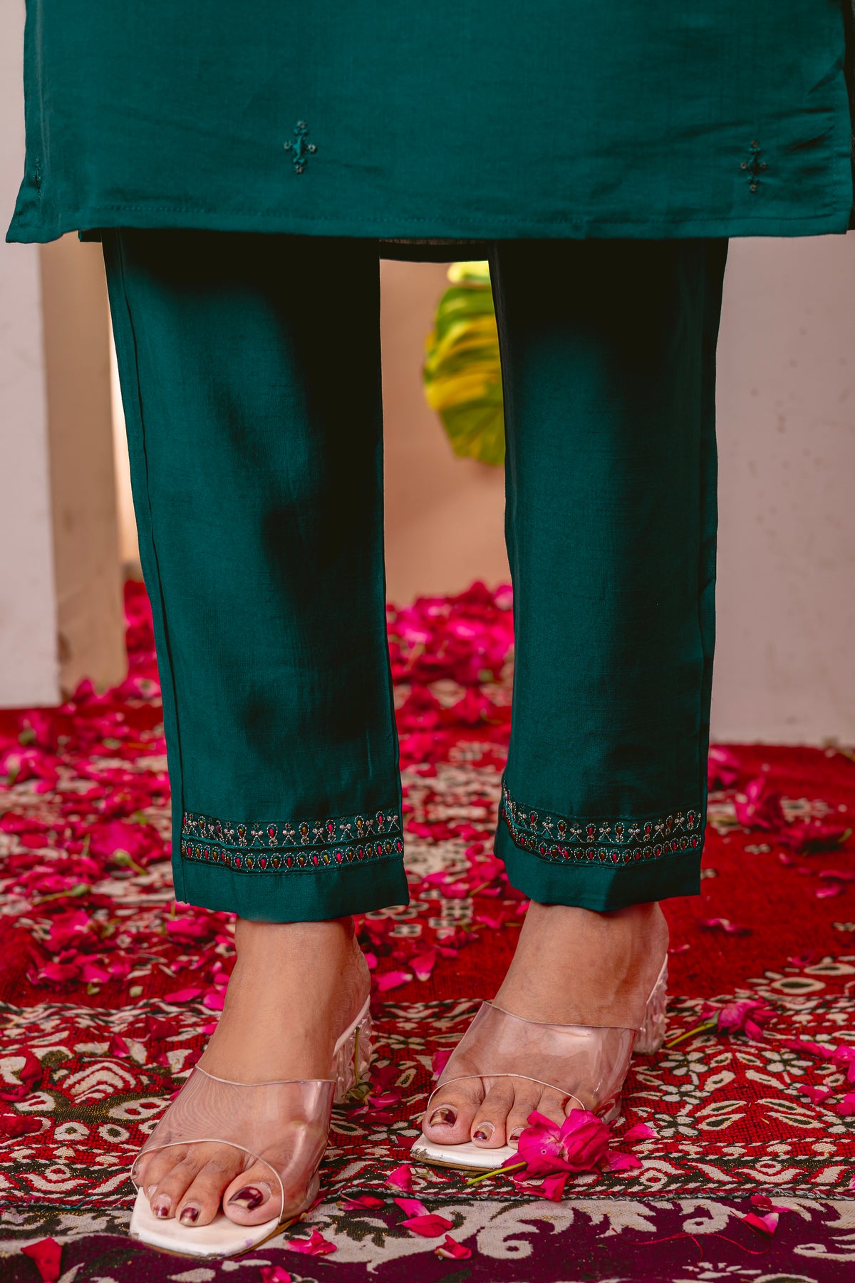 Green Marina Viscose Silk Multi Embroidered Suit Set