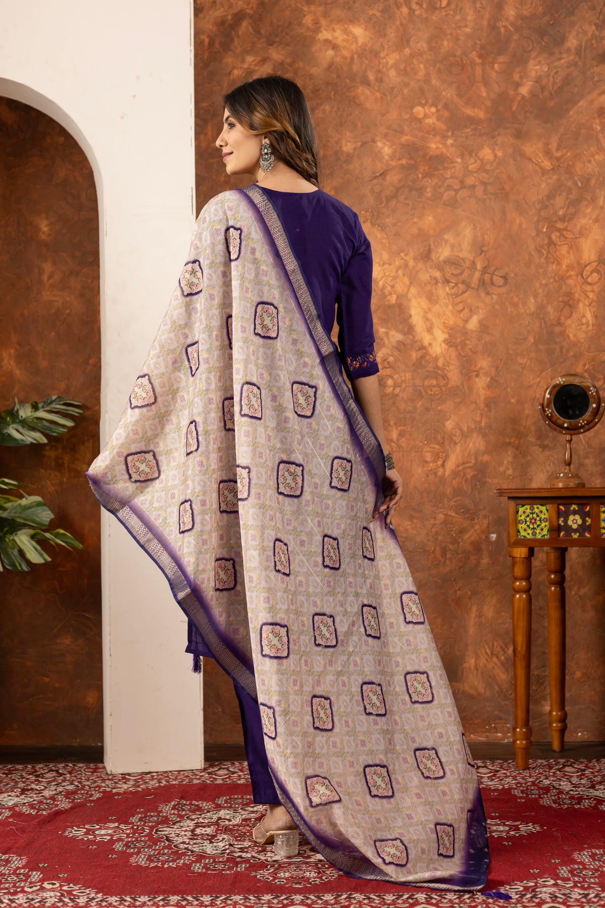 Purple Marina Silk Multi Embroidered Suit Set