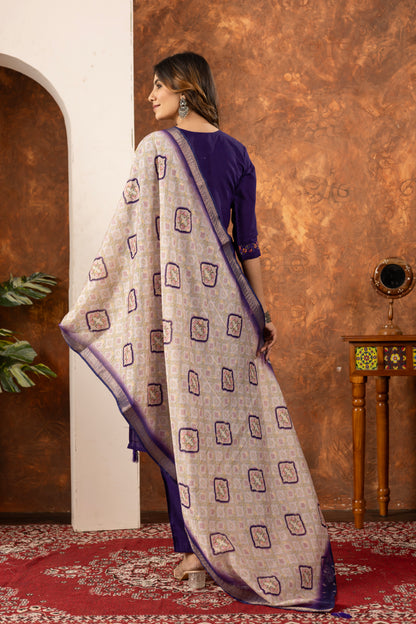 Purple Marina Silk Multi Embroidered Suit Set