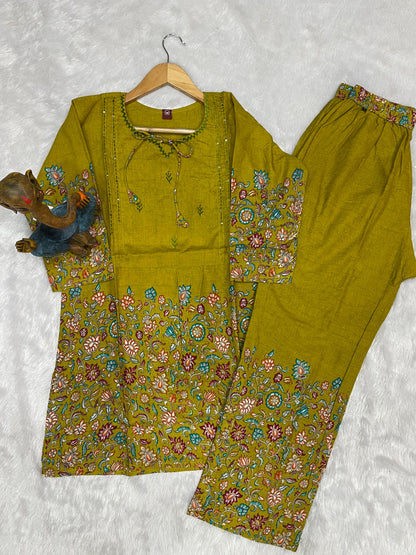 Lemon Yellow Pure Cotton Printed Co-Ord Set