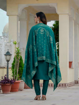 Luxury Rama Green Premium Roman Silk Suit Set
