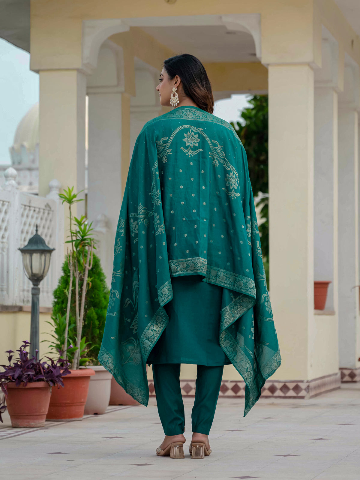 Luxury Rama Green Premium Roman Silk Suit Set