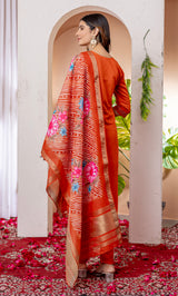 Orange Marina Viscose Silk Multi Embroidered Suit Set