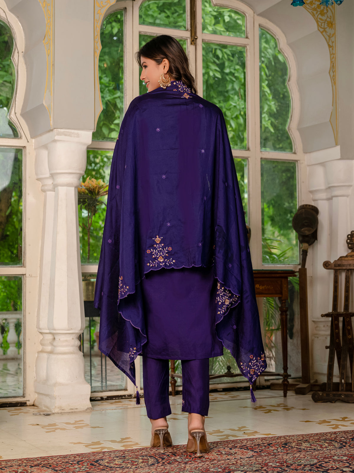 Violet Marina Silk Multi Embroidered Suit Set