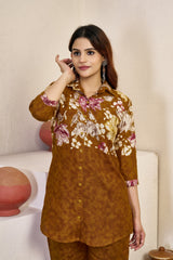 Mustard Brown Pure Cotton Printed Co-Ord Set