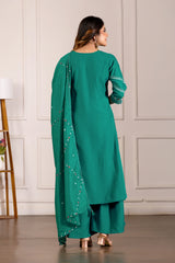 Rama Green Viscose Mango Silk Anarkali Kurti Set