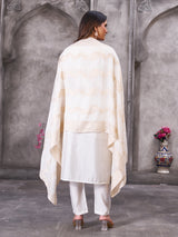 Off White Roman Silk Embroidered Kurti Pant Dupatta Set