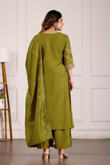 Mehndi Green Viscose Mango Silk Anarkali Kurti Set