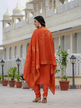Luxury Orange Premium Roman Silk Suit Set