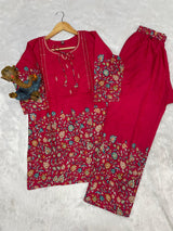 Rani Pink Pure Cotton Printed Co-Ord Set Trendy Women’s Top & Bottom Set