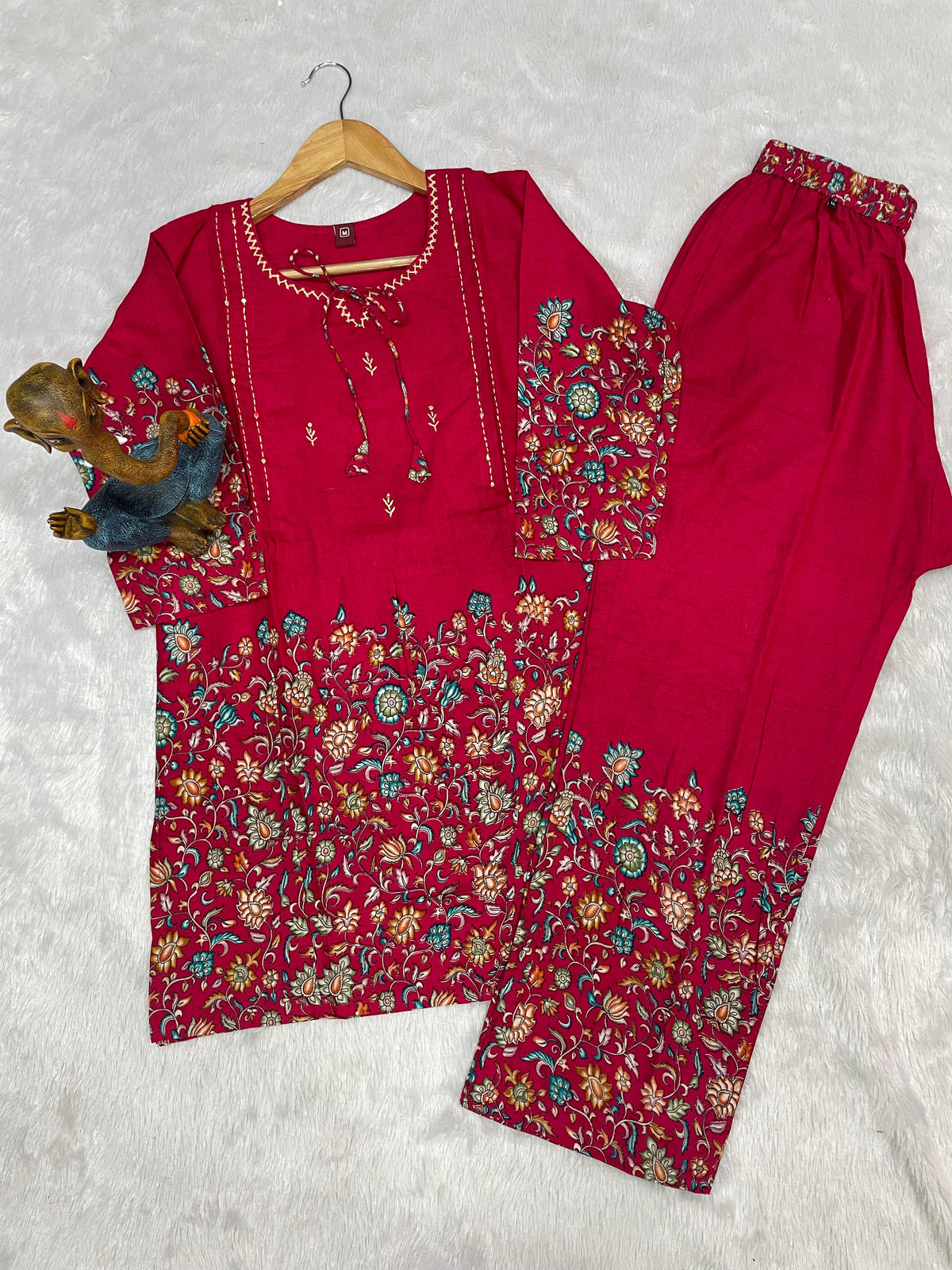 Rani Pink Pure Cotton Printed Co-Ord Set Trendy Women’s Top & Bottom Set