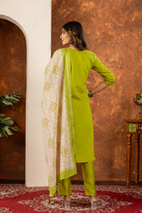 Parrot Green Marina Silk Multi Embroidered Suit Set