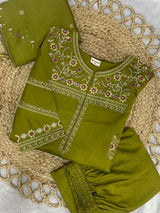 Mehndi Green Viscose Mango Silk Anarkali Kurti Set