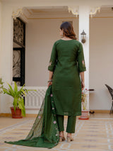 Green Viscose Mango Silk Embroidered Kurti Set