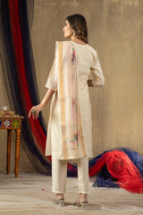 Off White Shimmer Gold Silk Multi Embroidered Suit Set