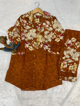 Mustard Brown Pure Cotton Printed Co-Ord Set