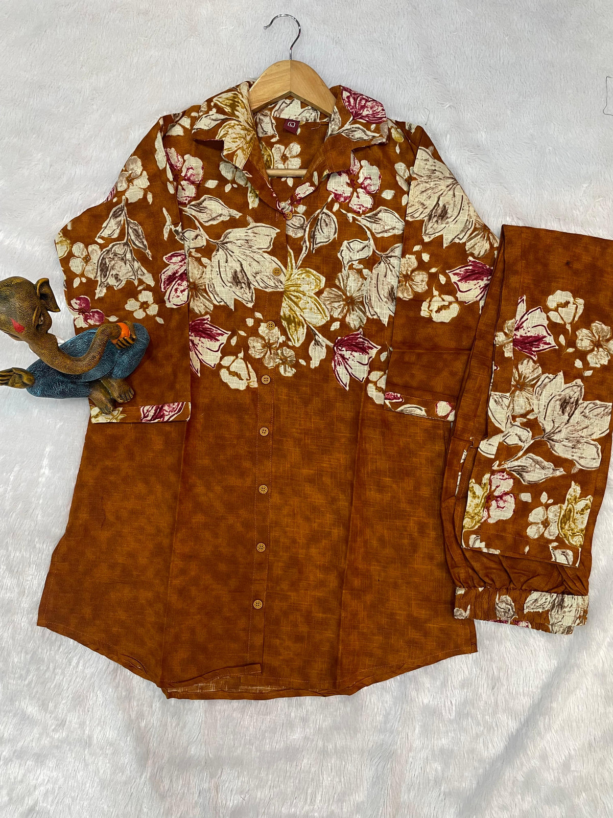Mustard Brown Pure Cotton Printed Co-Ord Set