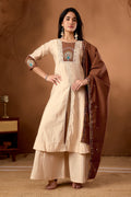 Elegant Cream Roman Silk Kurti Set