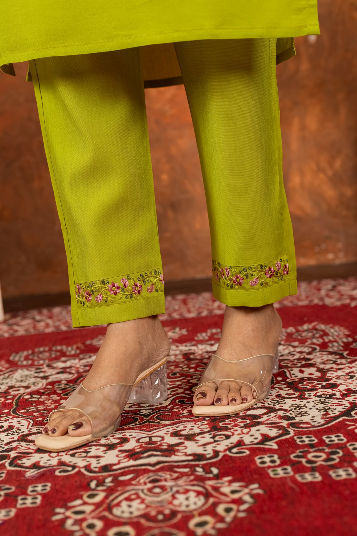 Parrot Green Marina Silk Multi Embroidered Suit Set