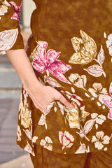 Trendy Brown Pure Cotton Floral Co-ords Set