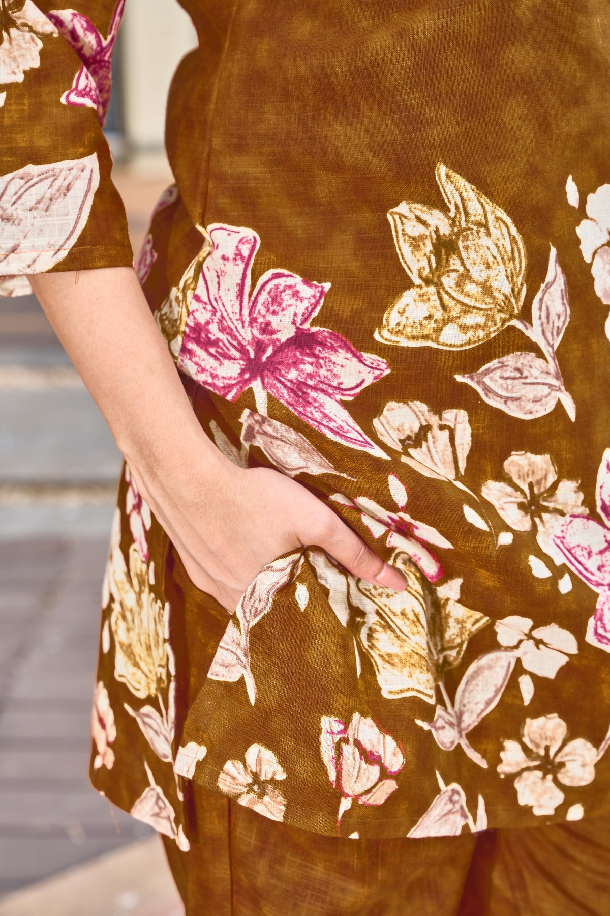 Trendy Brown Pure Cotton Floral Co-ords Set