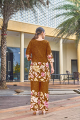 Trendy Brown Pure Cotton Floral Co-ords Set