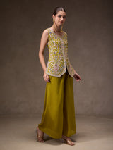 Olive Chinon Embroidered Suit Set