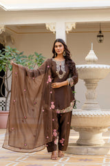 Coffee Embroidered Designer Suit Set
