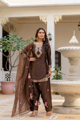 Coffee Embroidered Designer Suit Set