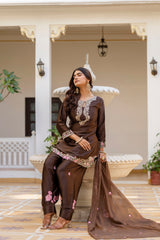 Coffee Embroidered Designer Suit Set