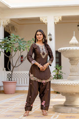 Coffee Embroidered Designer Suit Set