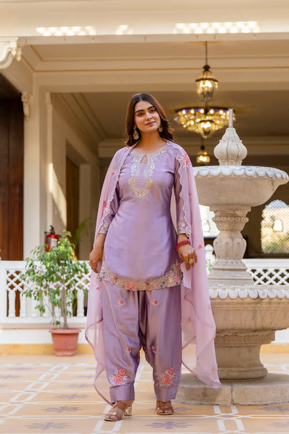 Purple Embroidered Designer Suit Set