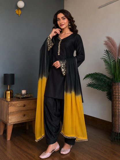 Elegant Black Embroidered Kurta Pant Set