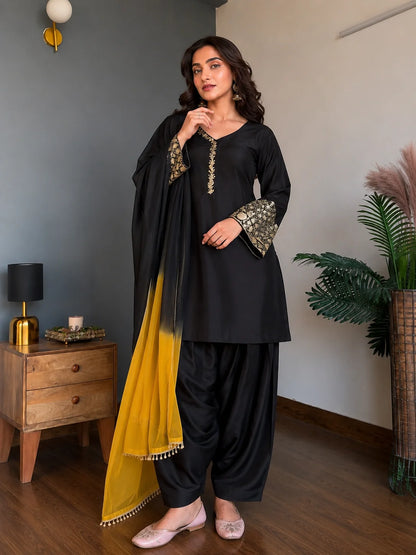 Elegant Black Embroidered Kurta Pant Set