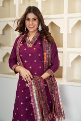 Purple Embroidered Viscose Chanderi Suit Set