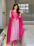 Pink Embroidered Mul Chanderi Suit Set