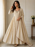 Elegant Ivory Embroidered Anarkali Suit Set