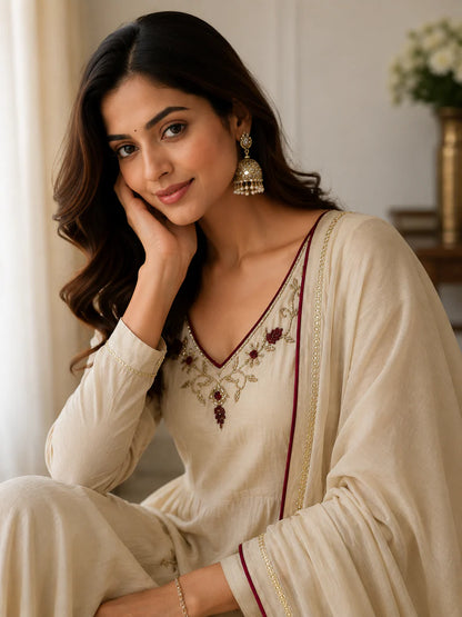 Elegant Ivory Embroidered Anarkali Suit Set