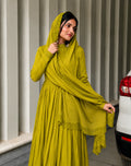 Mustard Green Embroidered Anarkali Suit Set for Women