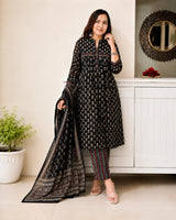 Elegant Black Pure Cotton Suit Set for Women with Printed Dupatta