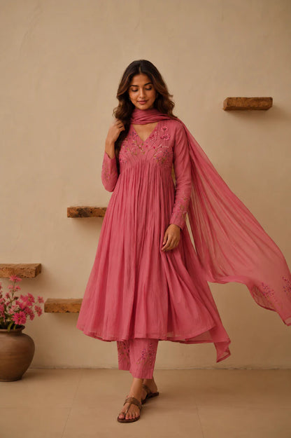 Premium Pink Festive Wear Embroidered Anarkali Suit