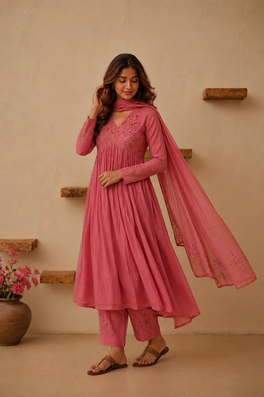 Premium Pink Festive Wear Embroidered Anarkali Suit