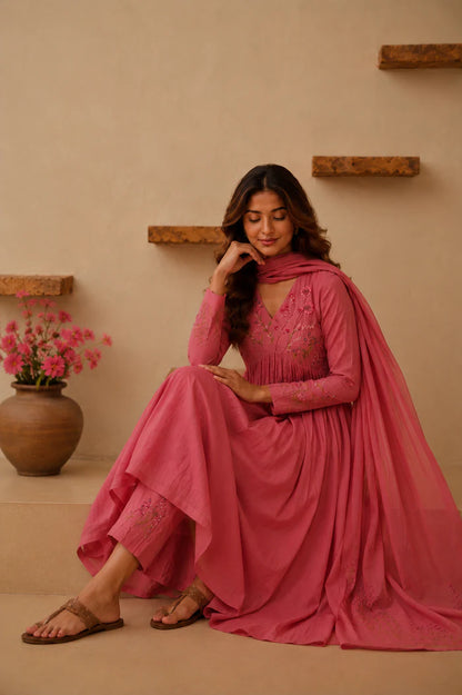 Premium Pink Festive Wear Embroidered Anarkali Suit