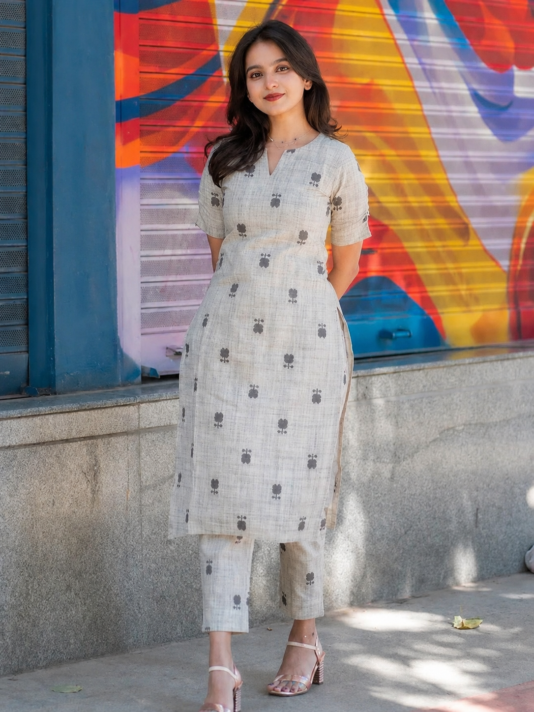 Grey Linen Pure Cotton 2 Piece Set