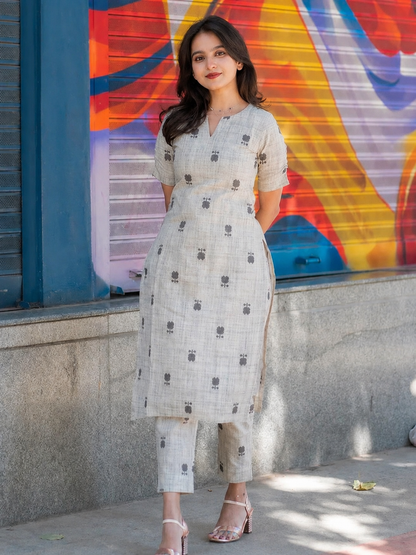 Grey Linen Pure Cotton 2 Piece Set