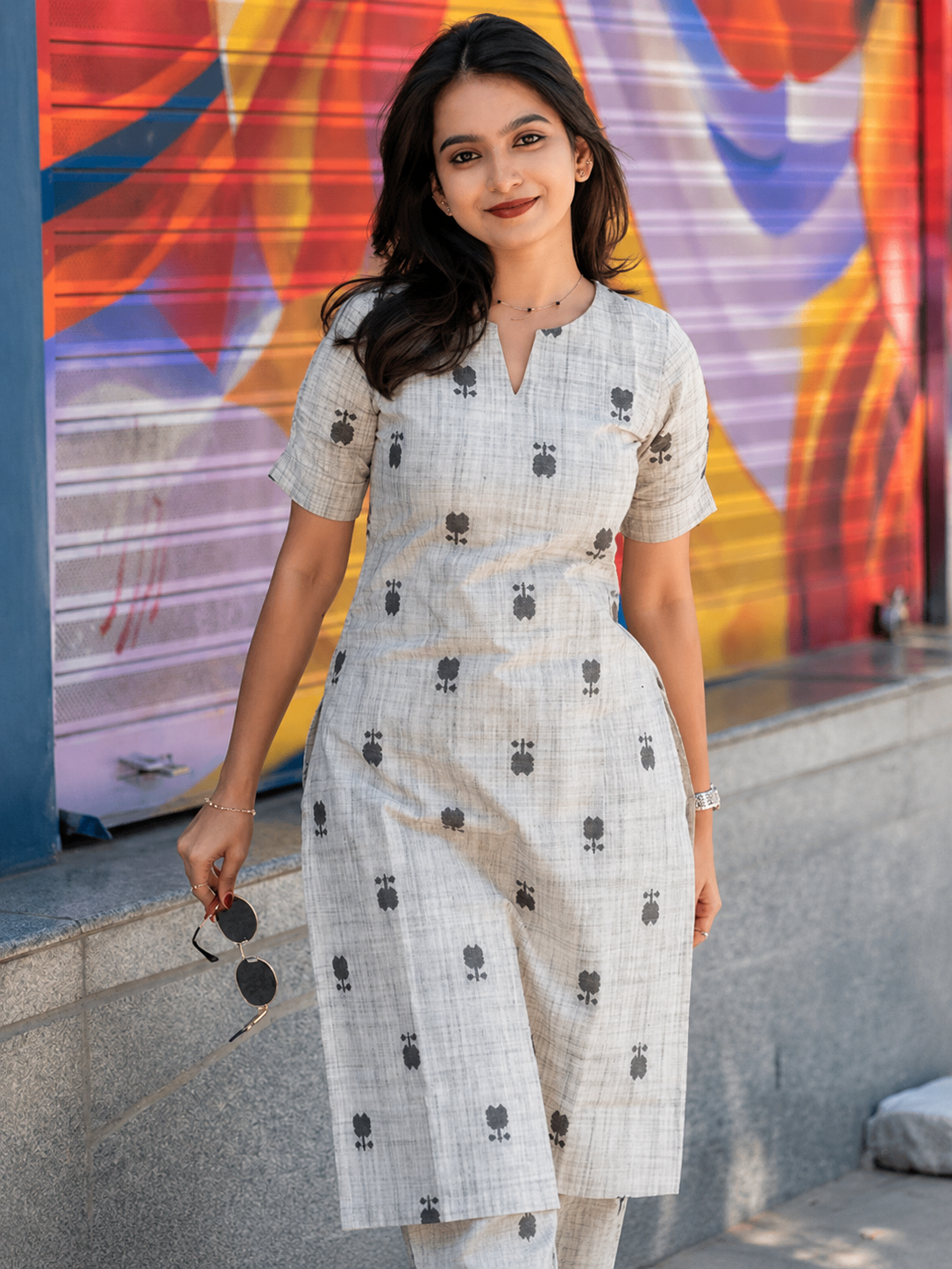 Grey Linen Pure Cotton 2 Piece Set
