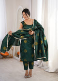 Dark Green Aura Chanderi Jacquard Suit Set